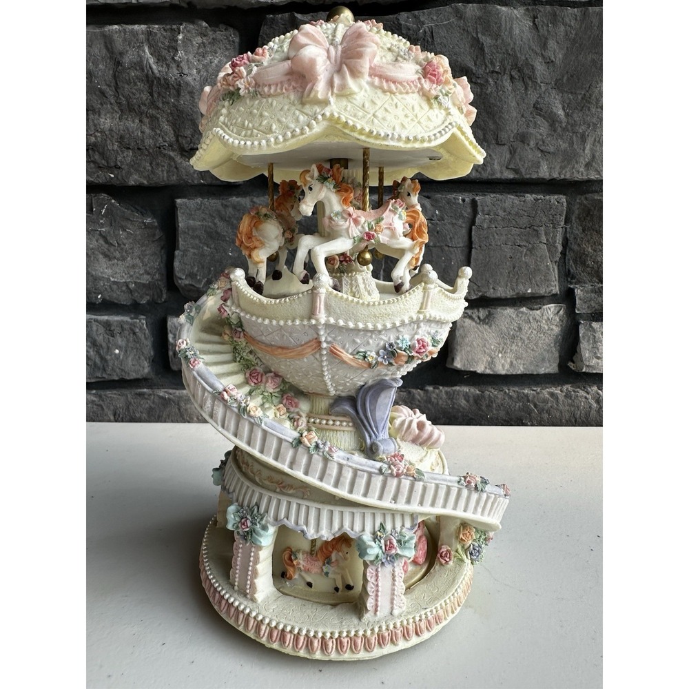 Vintage Classic Treasures Music Box Double Decker Horse Carousel Whimsical Chic